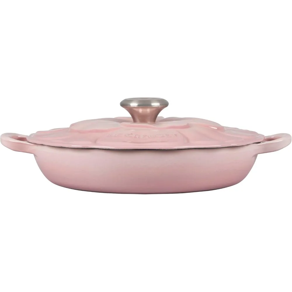 Braiser esmaltado do ferro fundido pétala, 2.25qt. Rosa Shell