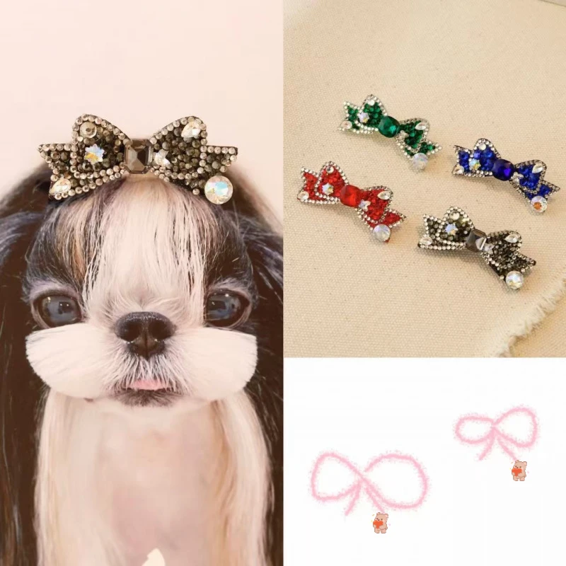 

Аксессуары для животных, заколка для волос с бантом из страз, заколка для собак, для мальтезе/йоркширских терьеров