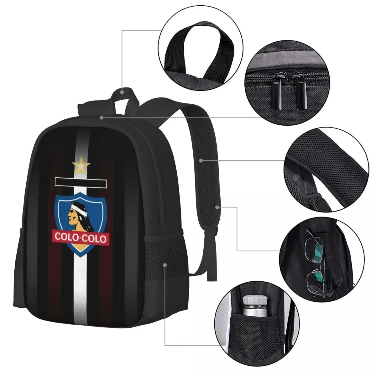 Chile Club Social Y Deportivo Colo-Colo Travel Laptop Backpack, Business College School กระเป๋าคอมพิวเตอร์ของขวัญสําหรับผู้ชายและผู้หญิง