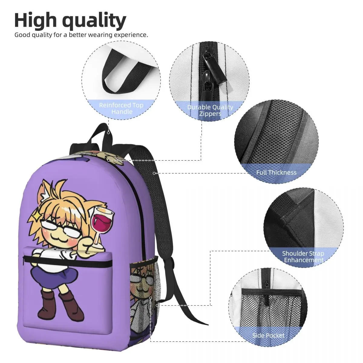 Ransroom Draws The Classy Smug Neco Arc Tsukihime Backpack BookBag Children School Bag Computer Shoulder Bags for Men Women