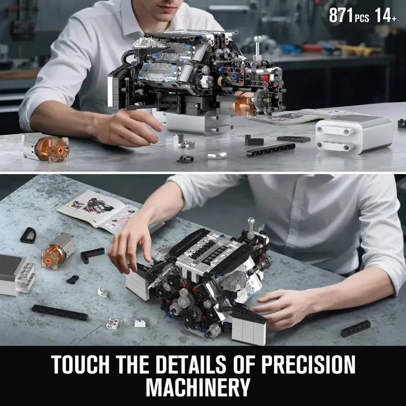 871 pçs molde rei 10230 w12 conjuntos de blocos de construção do motor moc mini modelo de motor de transmissão meninos adultos exibição coleção brinquedos