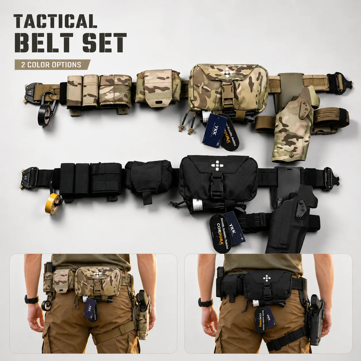 Tactical Waist Belt Set Quick Release MOLLE Duty Belt with Holster Mag Pouches Leg Strap for Airsoft Hunting Outdoor
