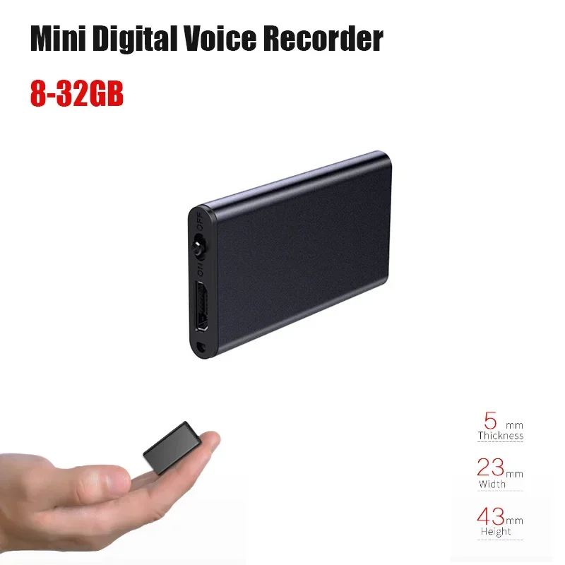 8GB 32GB Ultra Thin Tiny Mini Activated Voice Recorder Digtal Sound HD Noise Reduce Voice-Controlled Dictaphone MP3 Player