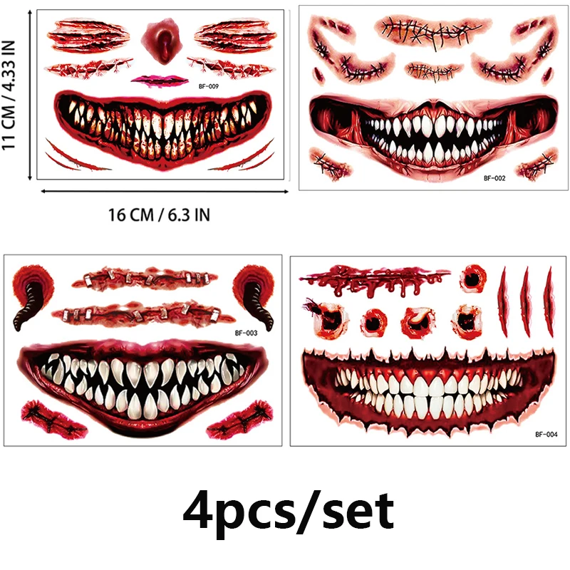 สติกเกอร์รอยสักลายปากใหญ่ฮาโลวีนสำหรับงานปาร์ตี้วันแห่งความตาย รอยสักชั่วคราวสำหรับผู้หญิงผู้ชาย บาร์กลางคืน รอยสักปลอม