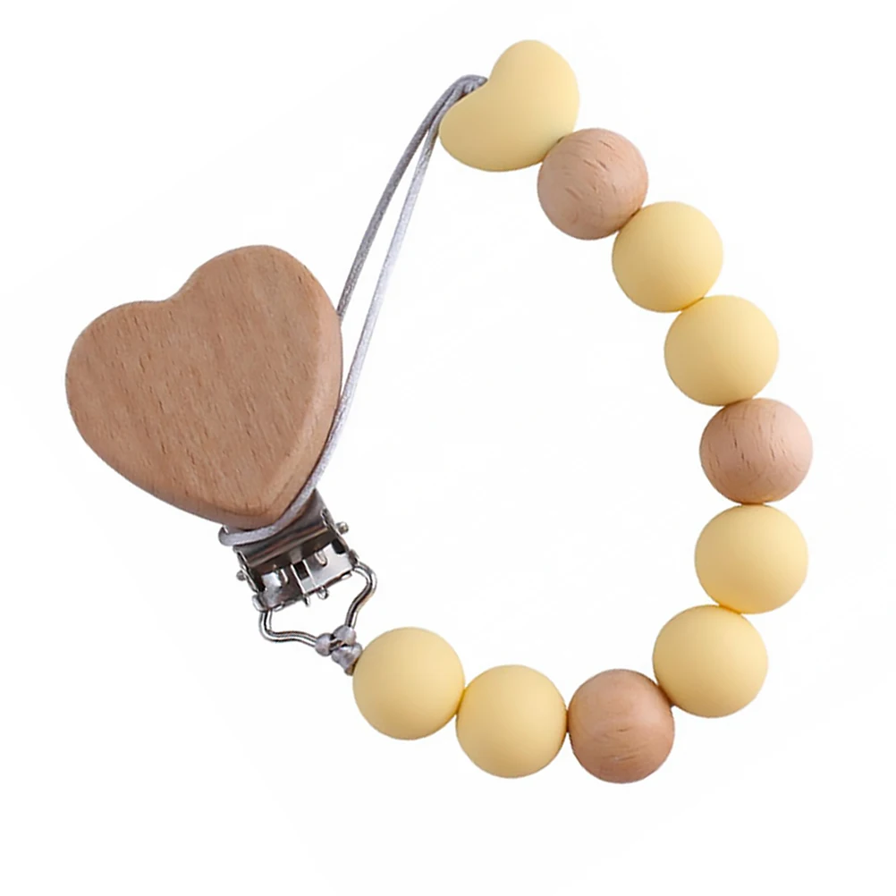 

Silicone Wood Pacifier Chain Baby Teething Ring Holder Sturdy Infant Teether Pendant For Crib Stroller Kids Room Safe