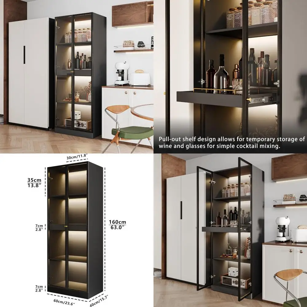 

Стеклянный шкаф для сувениров с подсветкой и выдвижной полкой для демонстрации китайских, алкоголей и предметов коллекционирования, ширина 23,6