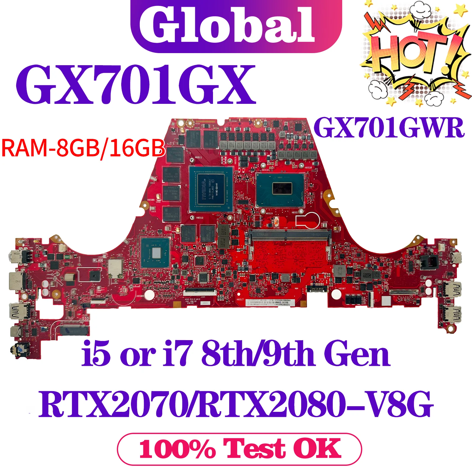 

KEFU GX701GX Mainboard For ASUS GX701GV GX701GVR GX701GW GX701GWR GX701GXR GX701GXH Laptop Motherboard i5 i7 V6G/V8G RAM-8GB/16G