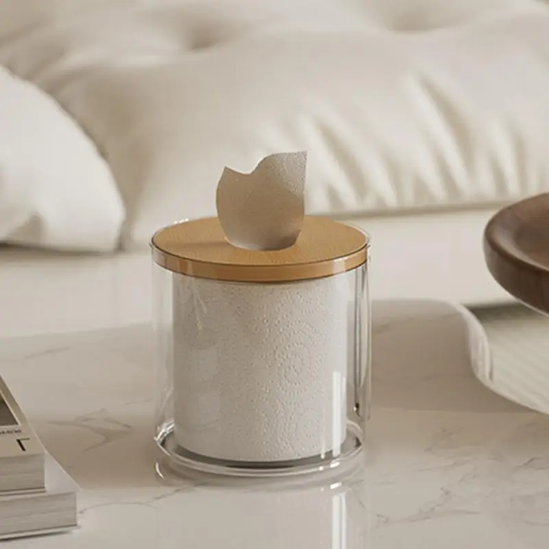 Tissue Storage Box Roll Paper Dispenser Toilet Paper Holder Desktop Tissue Box Napkin Containers With Wood Cover for Bathroom
