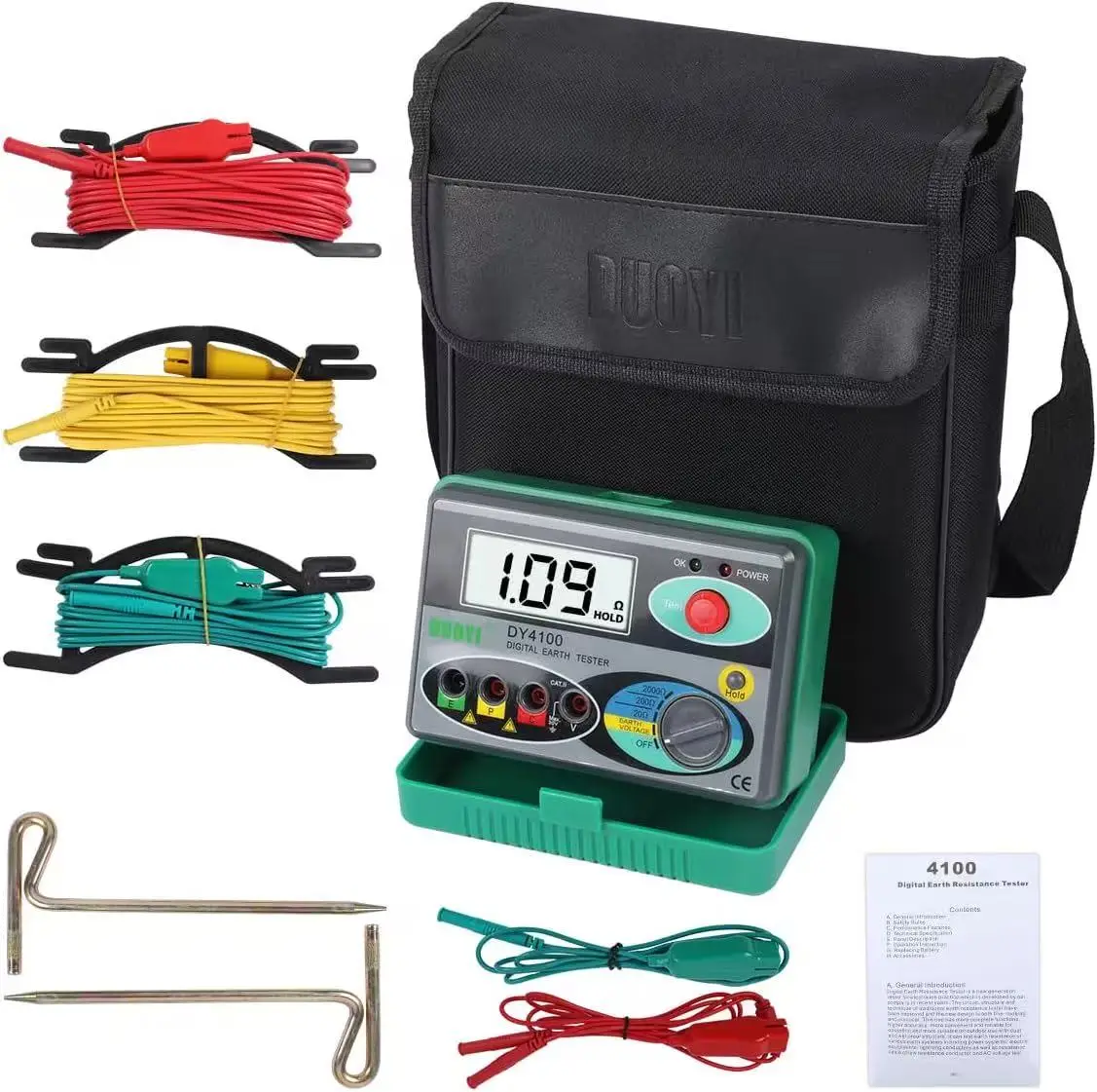 DY4100 Earth Ground Tester & Megohmmeter, Digital LCD Screen for Accurate Measurement, Includes Carrying Bag (DY4100 Display)