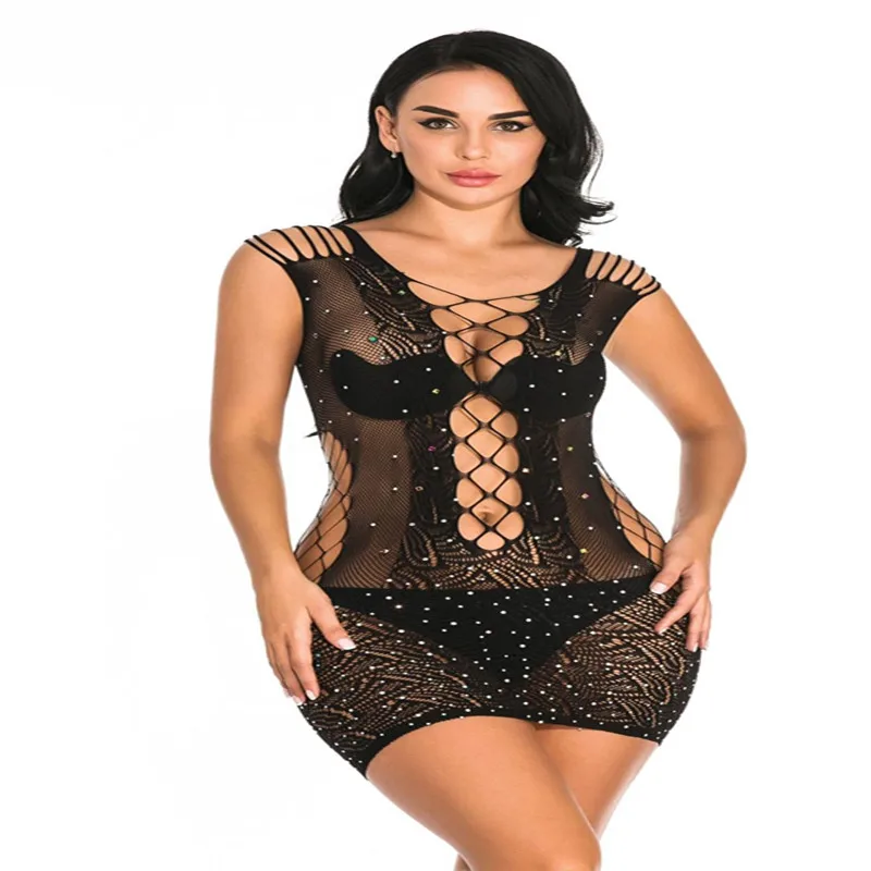 New Sexy Underwear Fishnet Babydoll Hot Drilling Stockings Club Perspective Mujer Tights Strapless Feminine Mesh Stockings