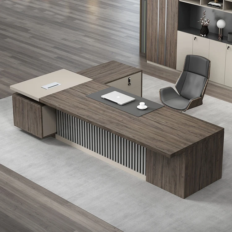 

New Design Company boss Desk Simple Modern Office Manager Desk and Chair Cabinet Combination Stainless Steel Hollow Baffle