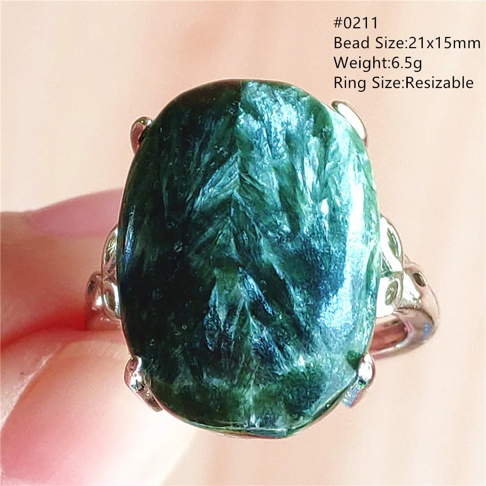 Natural Green Seraphinite Adjustable Ring Women Clinochlore Oval Seraphinite Ring Fashion 925 Sterling Silver AAAAAA