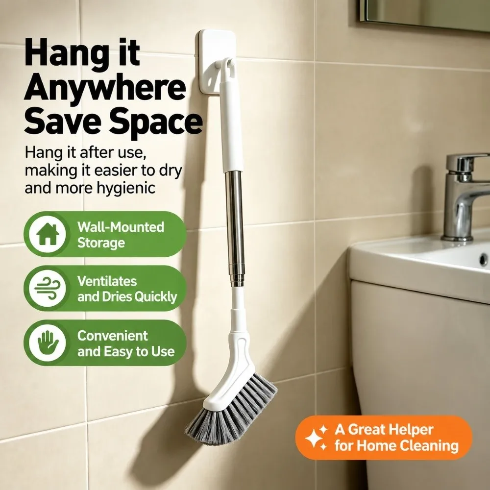 Long Handle Extendable Cleaning Brush Narrow Head Drainable Crevice Cleaning Brush Wall Hanging Gap Cleaning Brush