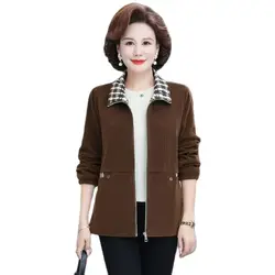 Fashion High-end Mother Spring And Autumn Plaid Stitching Corduroy Jacket Women's Western Style Age-reducing Loose Casual Jacket