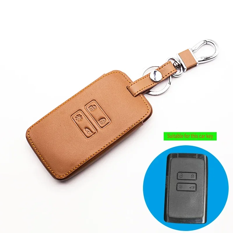 New 2024 Hot 100% Leather Key Holder Key Cover For Renault Koleos Protector Kadjar 2016-2017 4 Buttons Smart Key Dust Collector