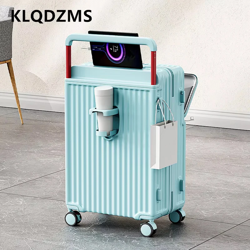 KLQDZMS USB Charging Suitcase Front Opening Boarding Case Laptop Trolley Case 20"22”24"26 Inch Multifunctional Cabin Luggage