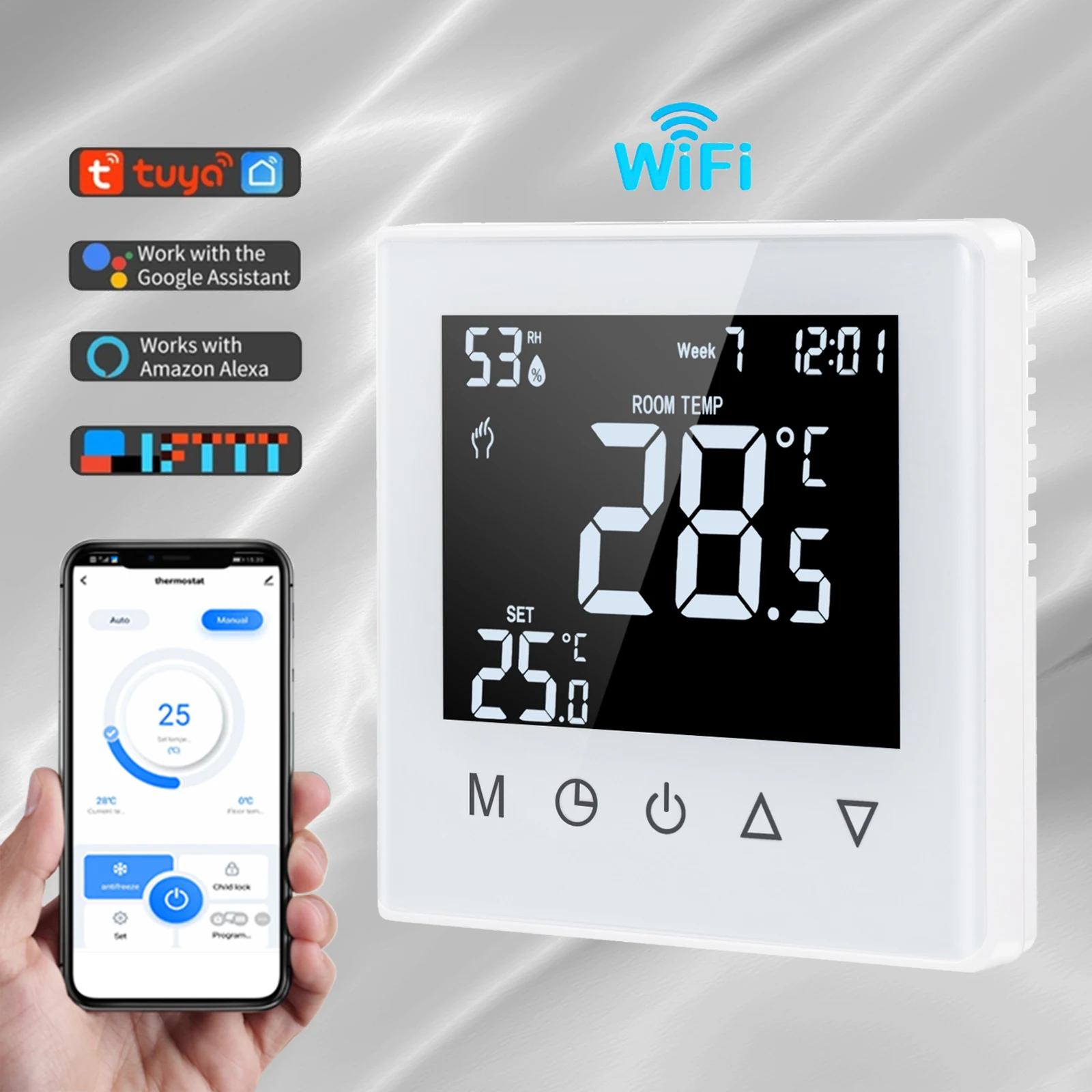 

WiFi Smart Thermostat for Electric Floor Heating Water/Gas Boiler,LCD Digital NTC Induction Temperature,Tuya Google Home Alexa