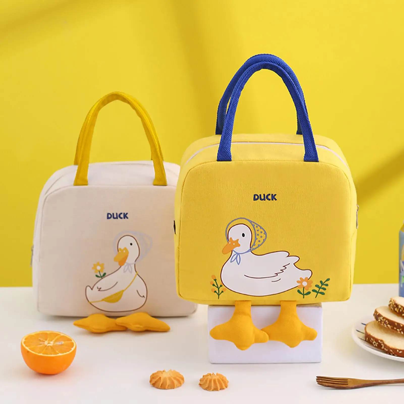 Lunch Tote Bag Cute Duck Cartoon design Adult Lunch Box With Smooth Zipper Lunchbox Container ForLunches Snacks Drinks Students