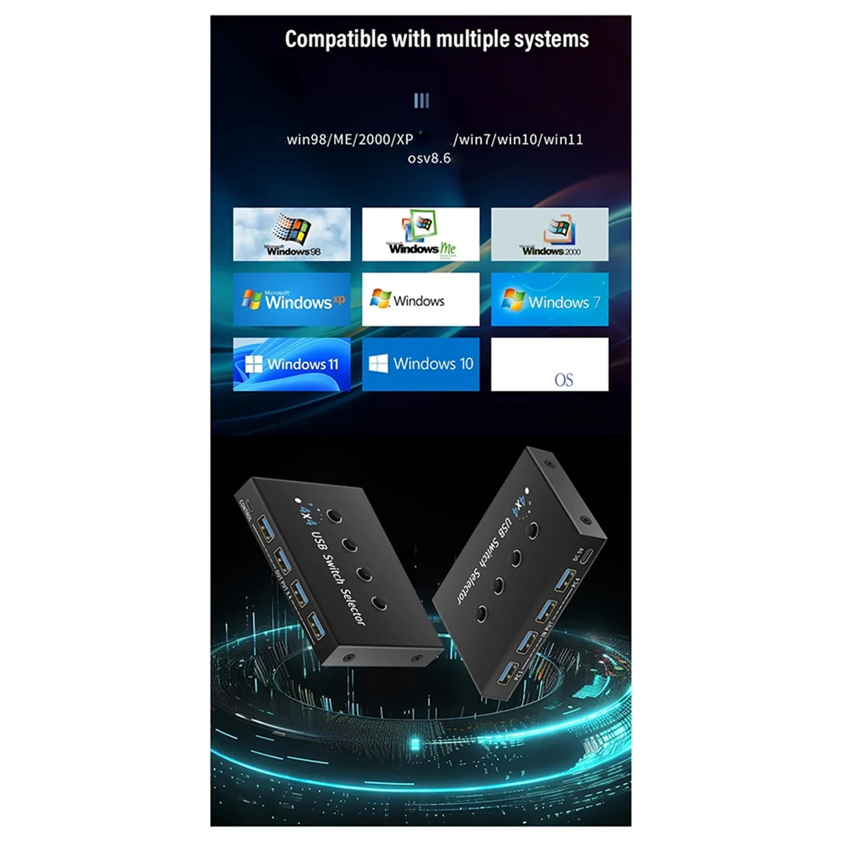 AT87-USB 3.0 Switch KM Selector 4 Computer Laptop PC Host Sharing 4 USB Devices KVM Switcher Box Share Printer Mouse Keyboard