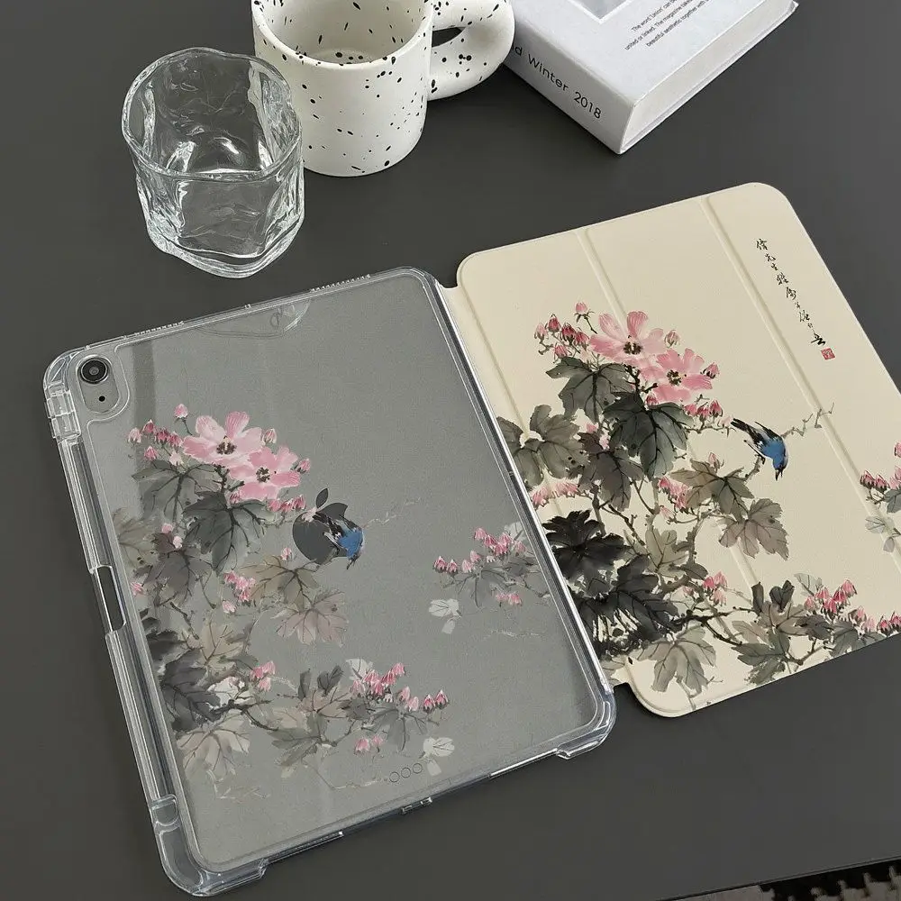 Pink Ink Lotus Cartoon New Tablet Case For iPad Pro 11 12.9in 13 M4 9.7 10.2 5/6th 7/8/9 10 11th MINI 6 7 Air 5 6 7 Trifold Case