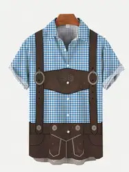 Classico Plaid blu e tuta Dress Up Costume Oktoberfest camicie per uomo moda manica corta camicia hawaiana camicette da spiaggia