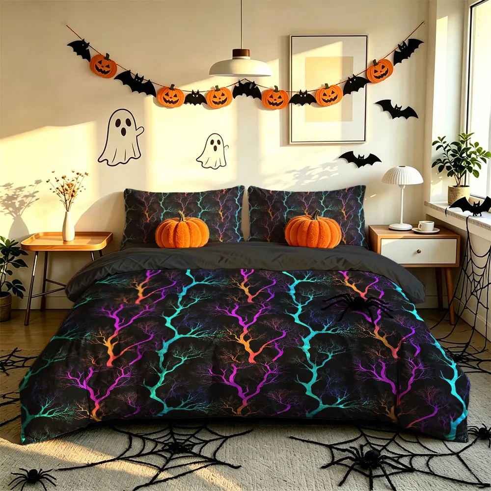 3PCS Colorful Withered Tree Branch Print Bedding Set,1 Duvet Cover+2 Pillowcases,No Filling,Soft Comfortable Fabric,Machine W