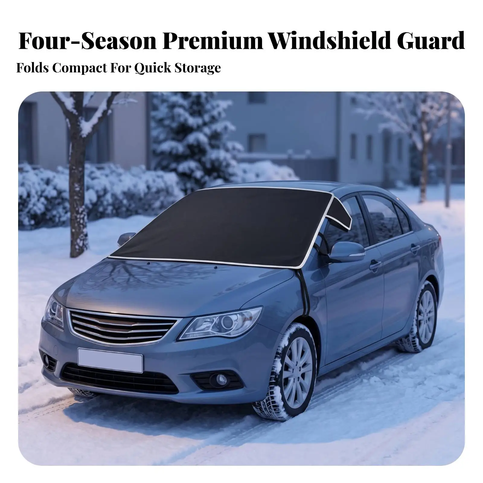 Winter Windshield Cover for Car Snow Ice Shield with Hook Fasteners Reflective Border Trim