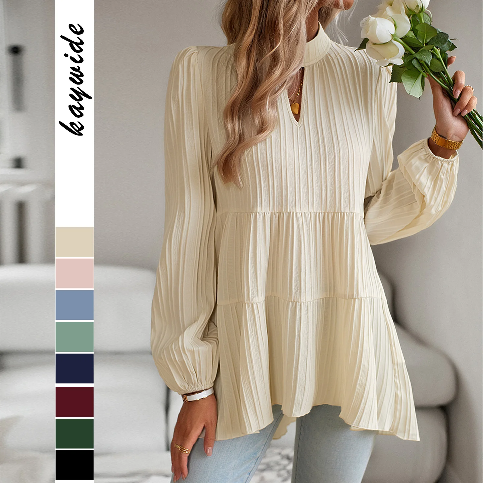 

Fashion New Women's Shirt 2025 Spring/Summer Style Solid Color Elegant Long Sleeve Office Lady Blouses Casual Street Loose Tops