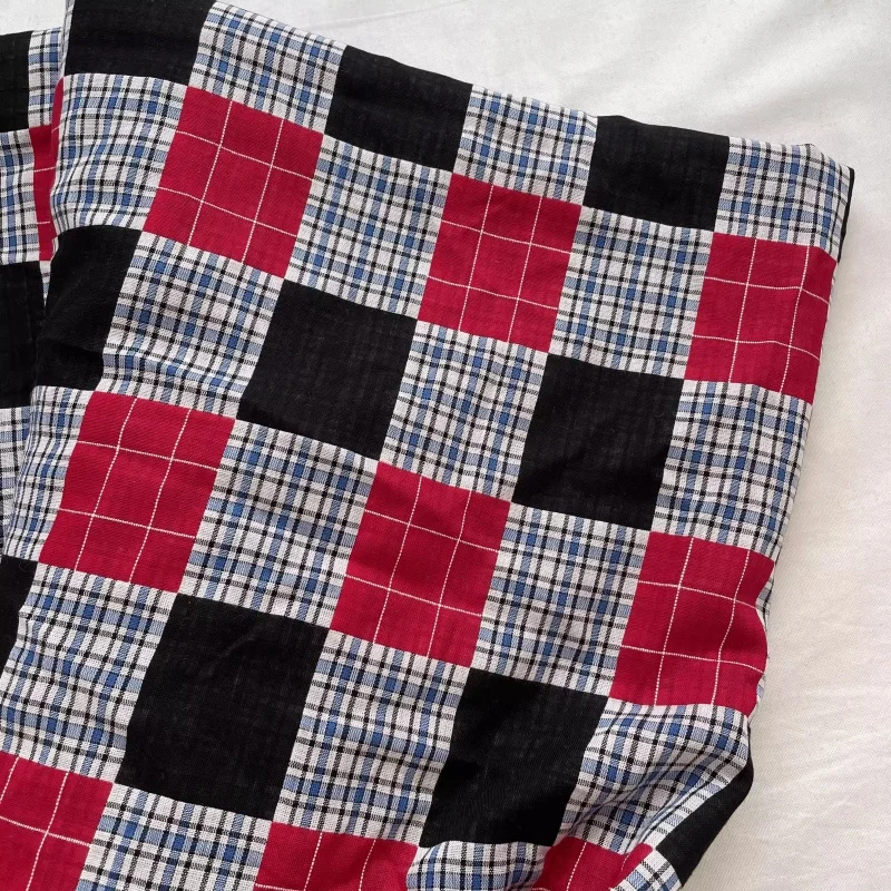 

Red Checkered Cotton Cloth Handmade DIY Clothing Shirt Pants Skirt Fabric