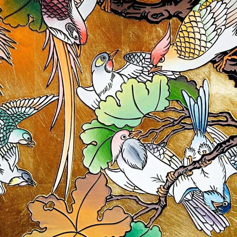 New Chinese style gold foil screen, hand-painted flower and bird lacquer painting living room partition screen folding screen