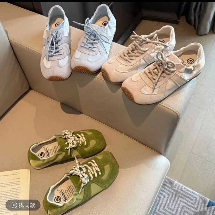 

Women Casual Lace Up Sneakers Retro Breathable Flat Sports Shoes Lightweight Non Slip Daily Walking Footwear White Beige Green