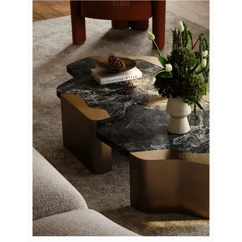 XXVenus Casa Retro Coffee Table  Irregular Living Room Stone Side Table Set