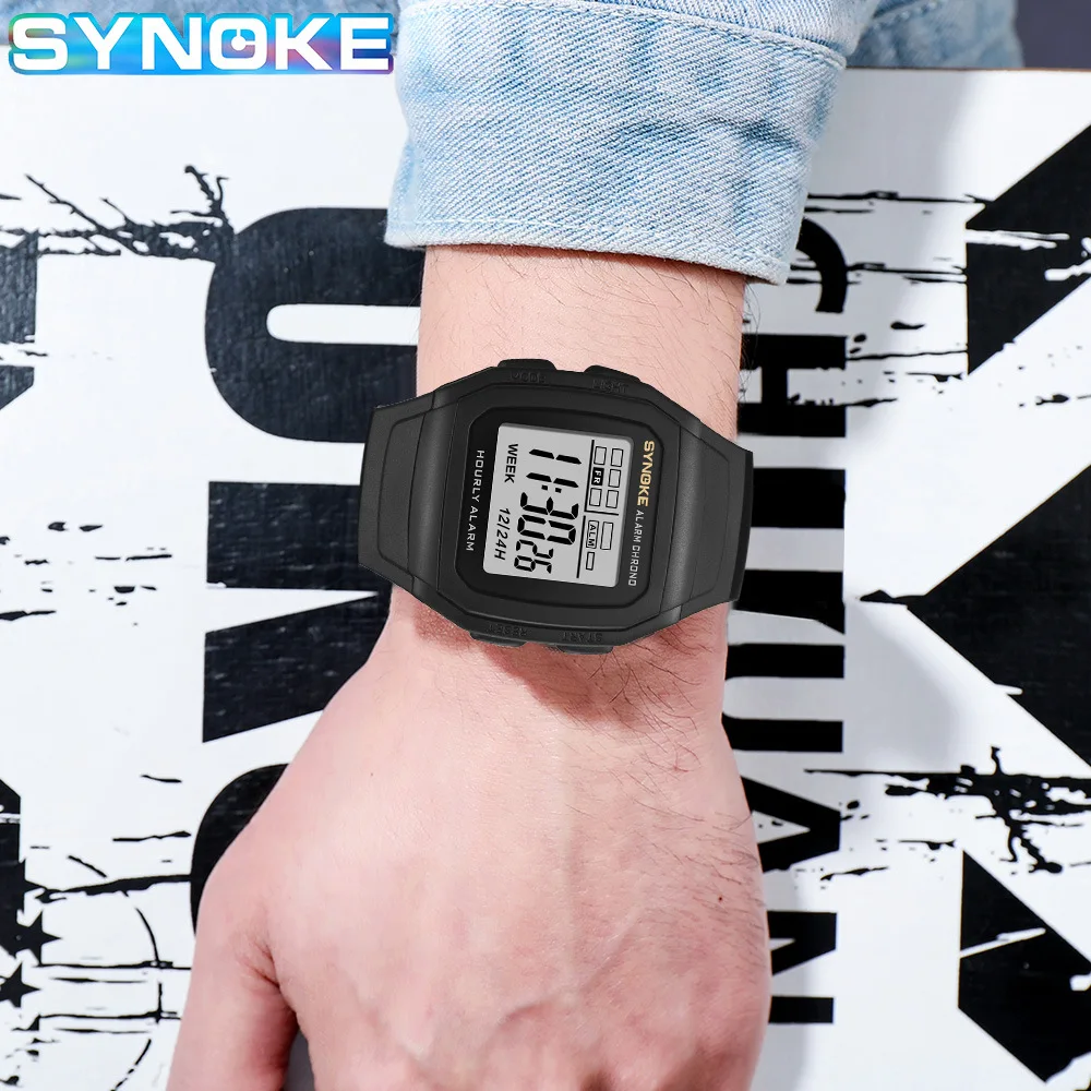 SYNOKE Digital Watch Student Electronic Outdoor Sports Boy Luminous Waterproof MultiFunction Watch Retro Square Watch