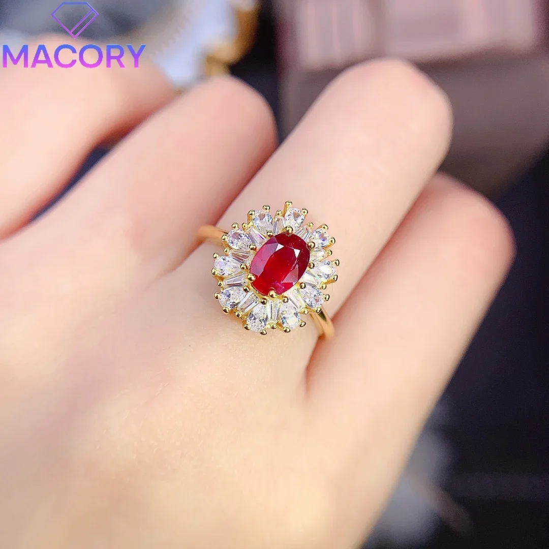 Engagement red gem ring for women's luxury luxury brand dating sterling silver 925 jewelry certification original free of charge