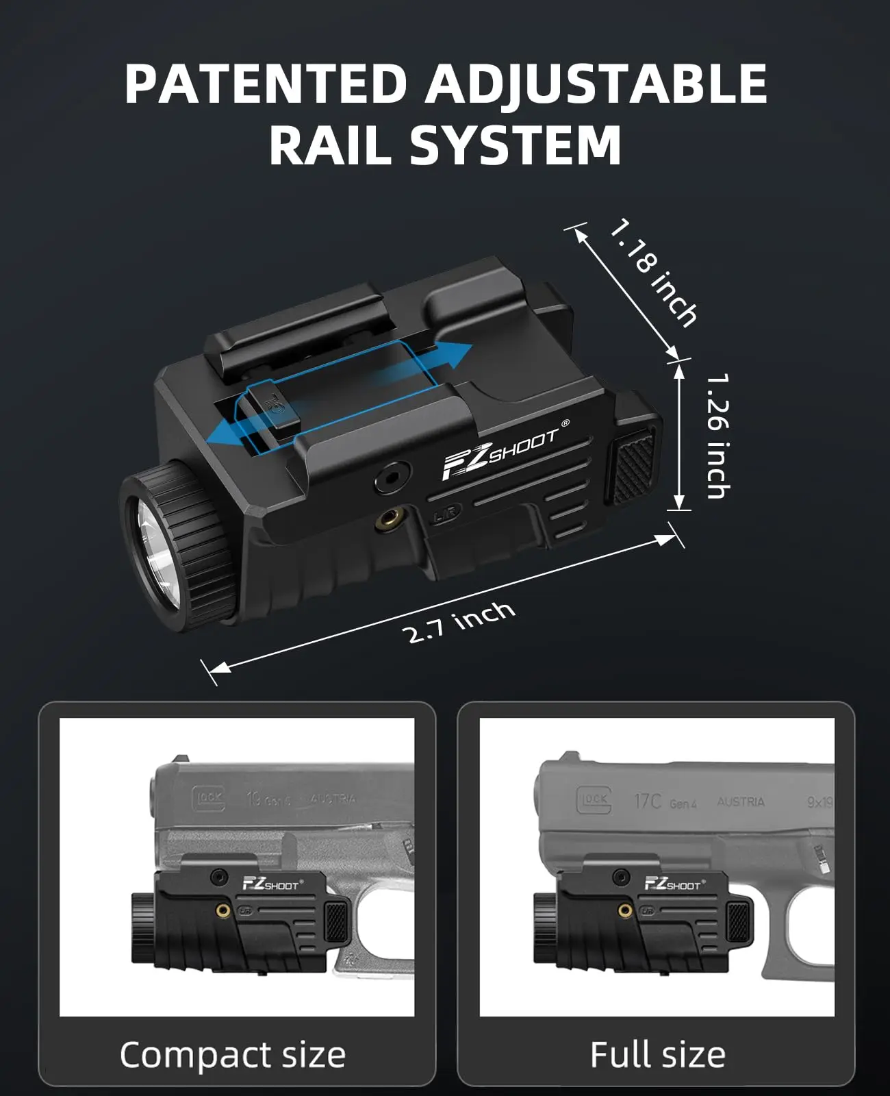 800 Lumens Light Laser Combo Rechargeable For Pistol Flashlight Slidable Rail Glock and Picatinny Rail Green Laser Beam