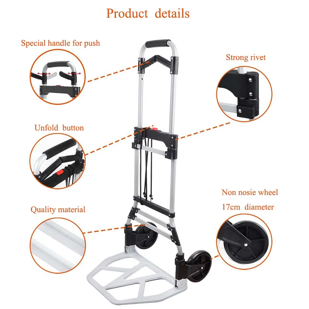 150KGS Bearing Foldable Trolley Cart for Luggage Aluminum Collapsible Portable Fold Up Dolly for Travel Shopping