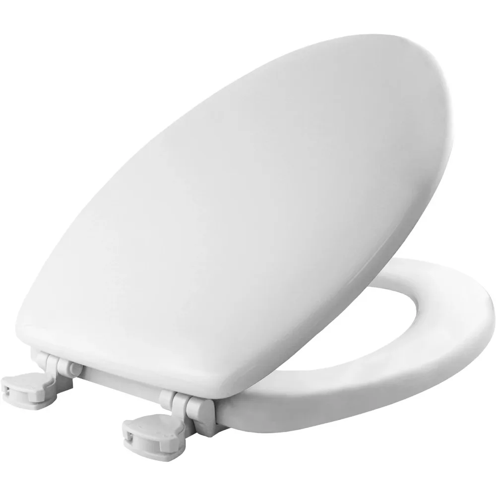 

Lift off Elongated Enameled Wood Toilet Seat in White