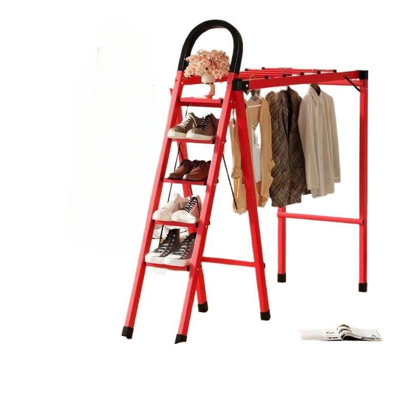 Ladder indoor household multi-functional drying rack telescopic dual-purpose drying, folded and thickened, easy to move and use
