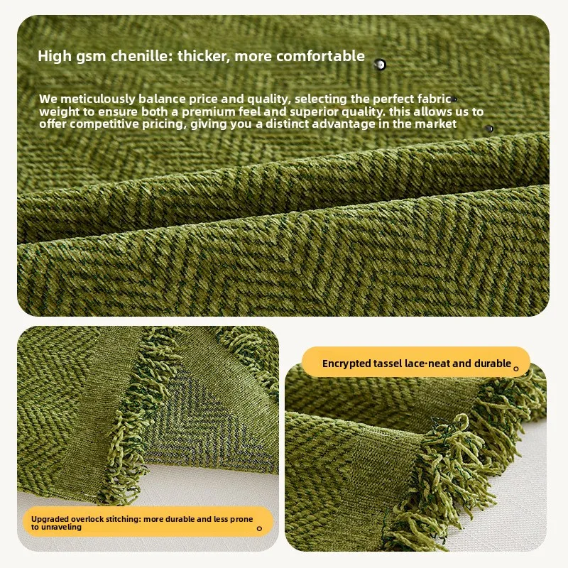 Solid Chenille Sofa Throw Cover Cm Wide Rectangular Soft Skin-Friendly Furniture Protector Length Options Living Room Sofas