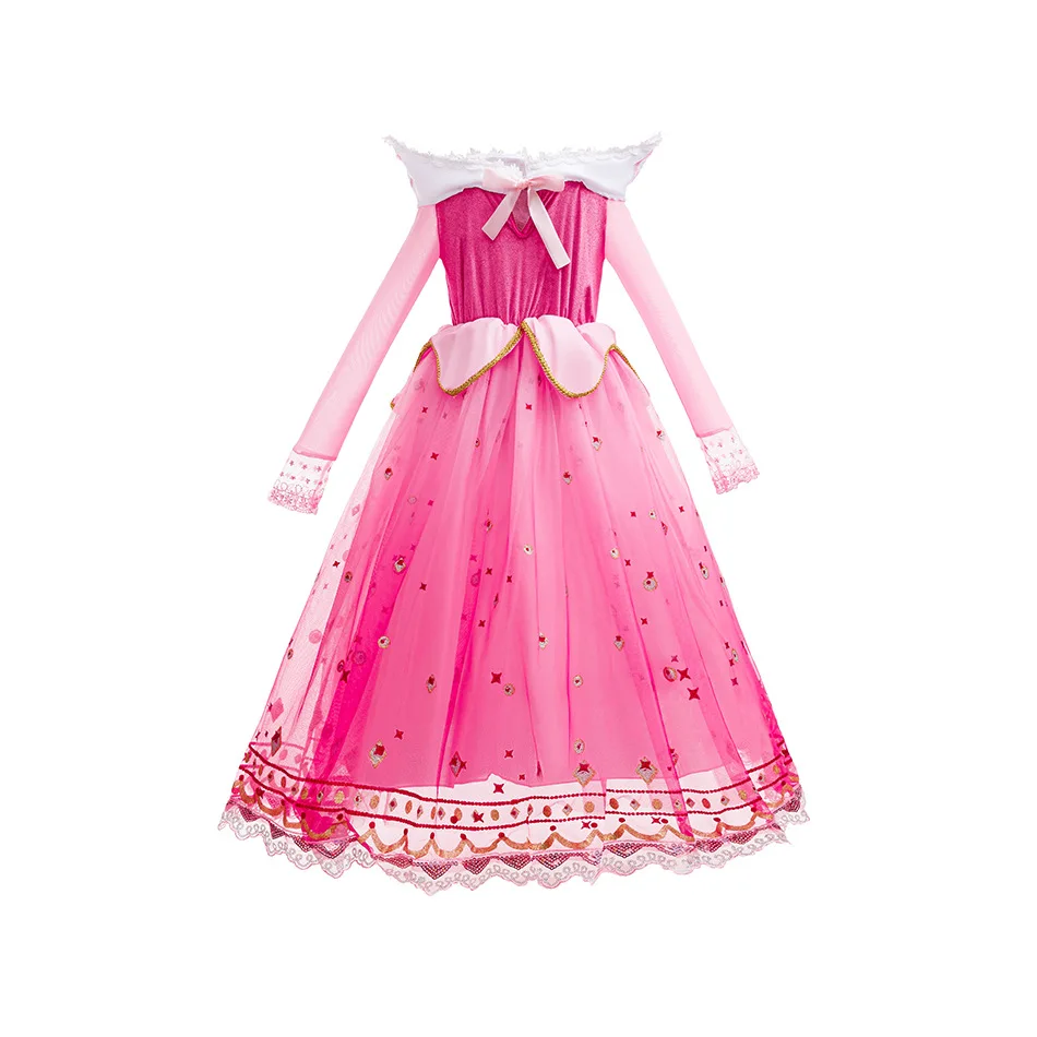 2026 Holiday Carnival Party Sleeping Beauty Long Sleeves Off Shoulder Costume for Girls Halloween Fancy Party Princess Clothing