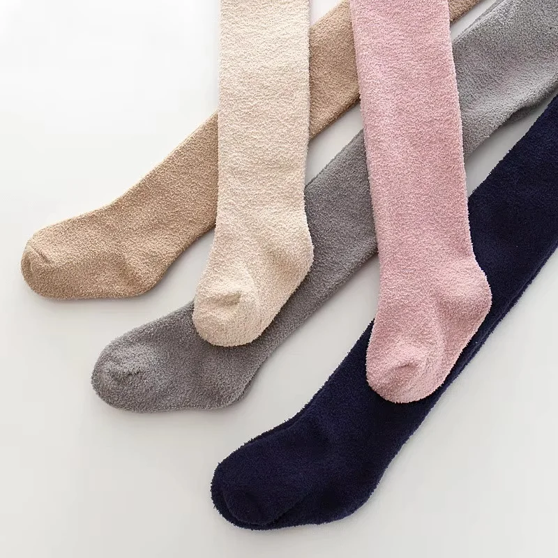 Coral Fleece Newborn Baby Girls Tights Winter Warm Soft Toddler Tights For Girls Infant Solid Leg Warmers Pantyhose  0-24Month