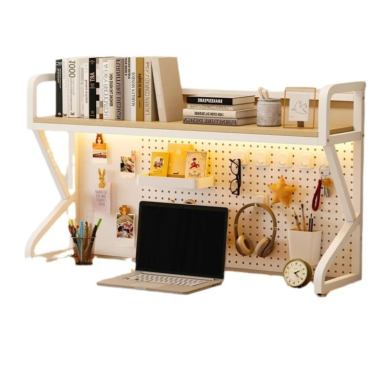 Iron Multi-tier Desktop Storage Rack, Pegboard Bookshelf for Office Desk, Student and Home Computer Table