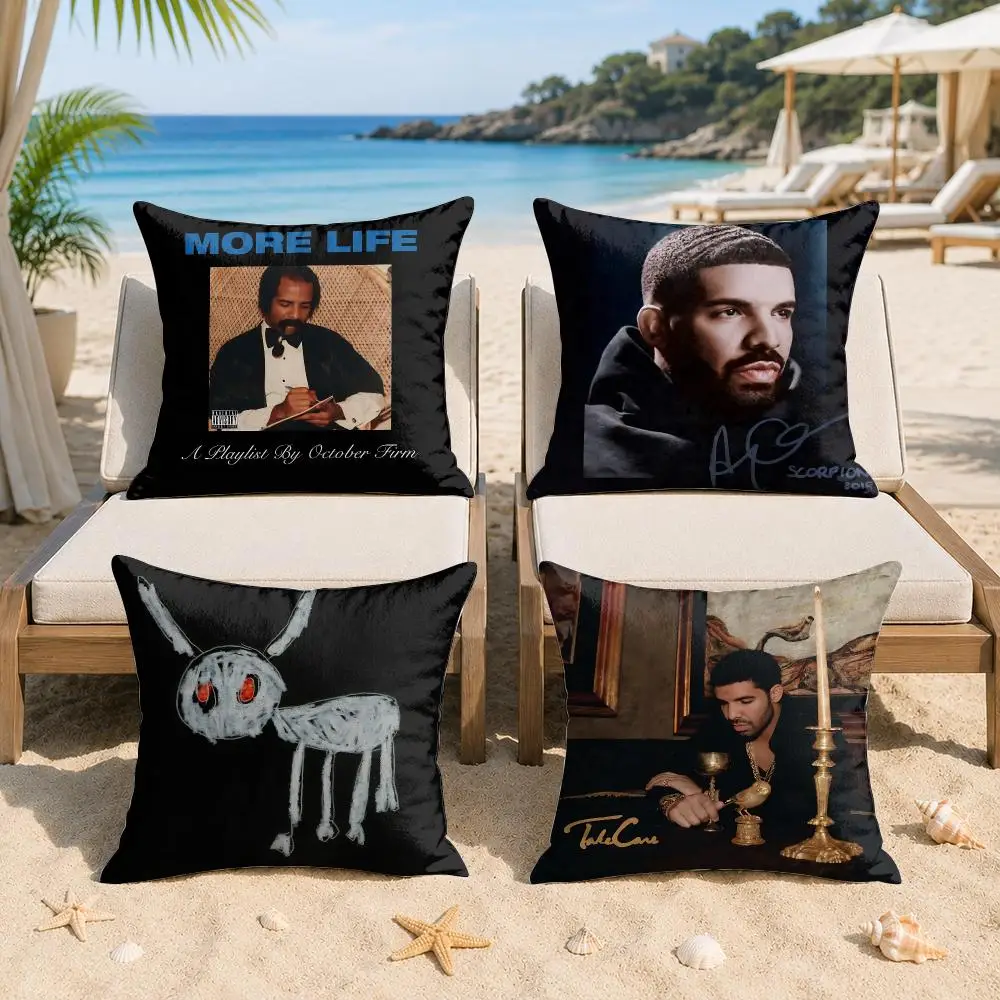 D-Drake Rock Rapper Cool Cushion Cover Silky Short Plush Invisible Zipper Dustproof Sofa Pillow Case For Home Decor