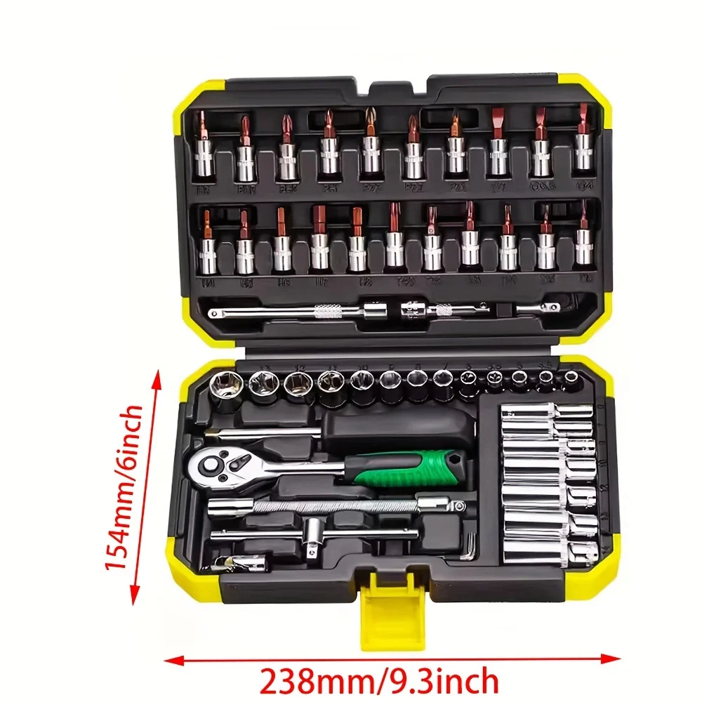 Socket Wrench Set para Reparação Automotiva, Ratcheting Wrench Set, Extension Bar, Gimbal Slide Bar, 53Pcs