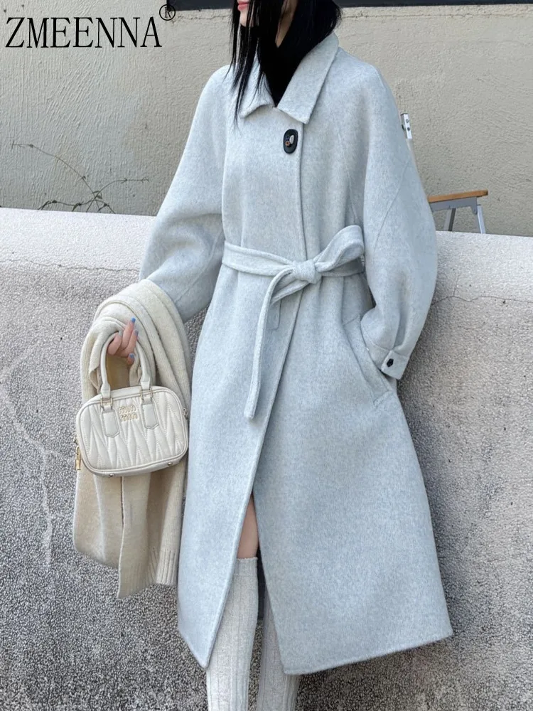

ZMEENNA женское длинное шерстяное пальто большого размера на пуговицах свободного покроя с накладными карманами теплая зимняя верхняя одежда ZM4430