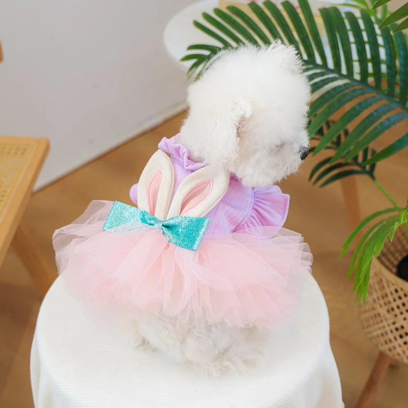 

Pet Dog Dress Pink Purple Rabbit Tulle Skirt, Cute Pet Circle Puppy Princess Party Tutu Outfit Elegant Gown