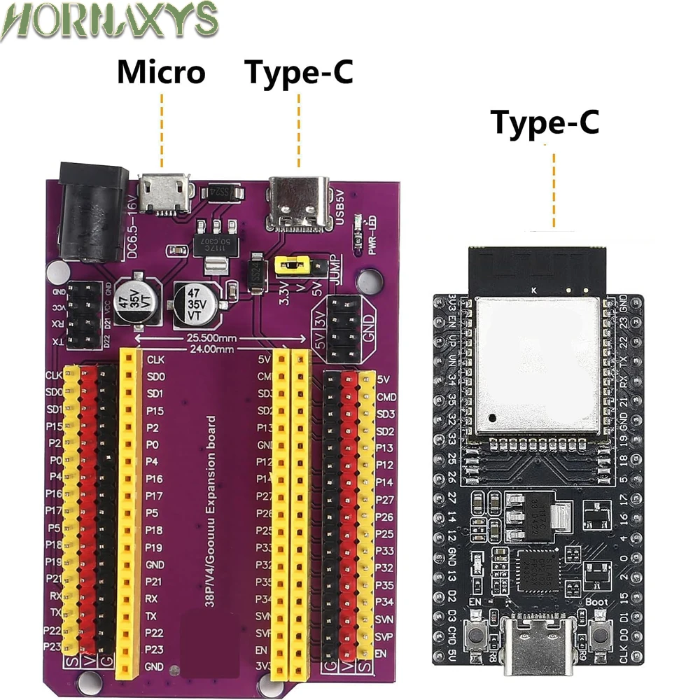 GPIO Genişletme Kartı Kiti ile ESP32 Geliştirme Kartı ESP32-32D BT Wifi Modülü 38PIN CP2102 ESP32-DevKitC USB Tip-C