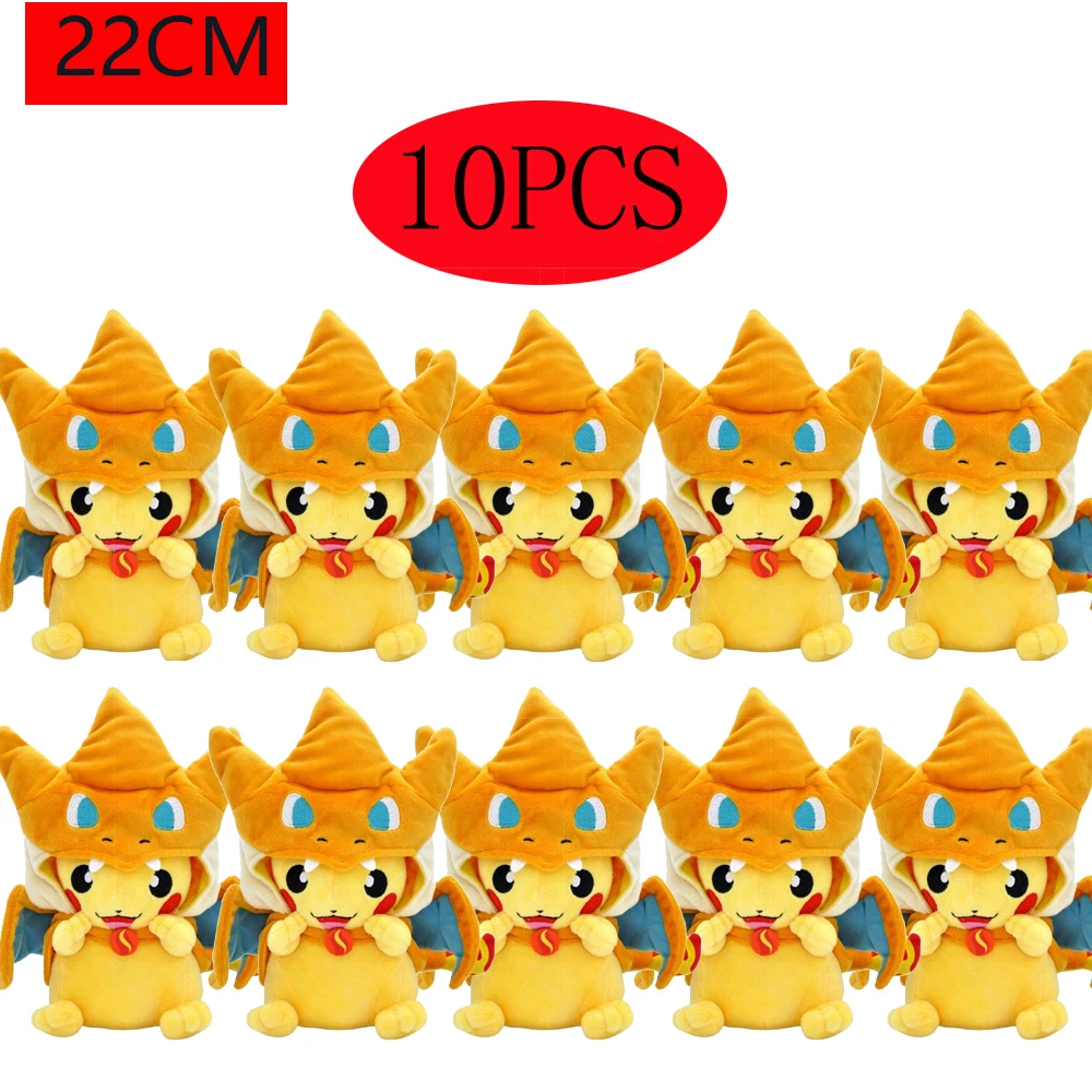 

10pcs Hot sale Pokemon Pikachu Cosplay Toy Charizard Snorlax Garchomp Tyranitar Hydreigon Anime Eevee Lapras Stuffed Plush Doll