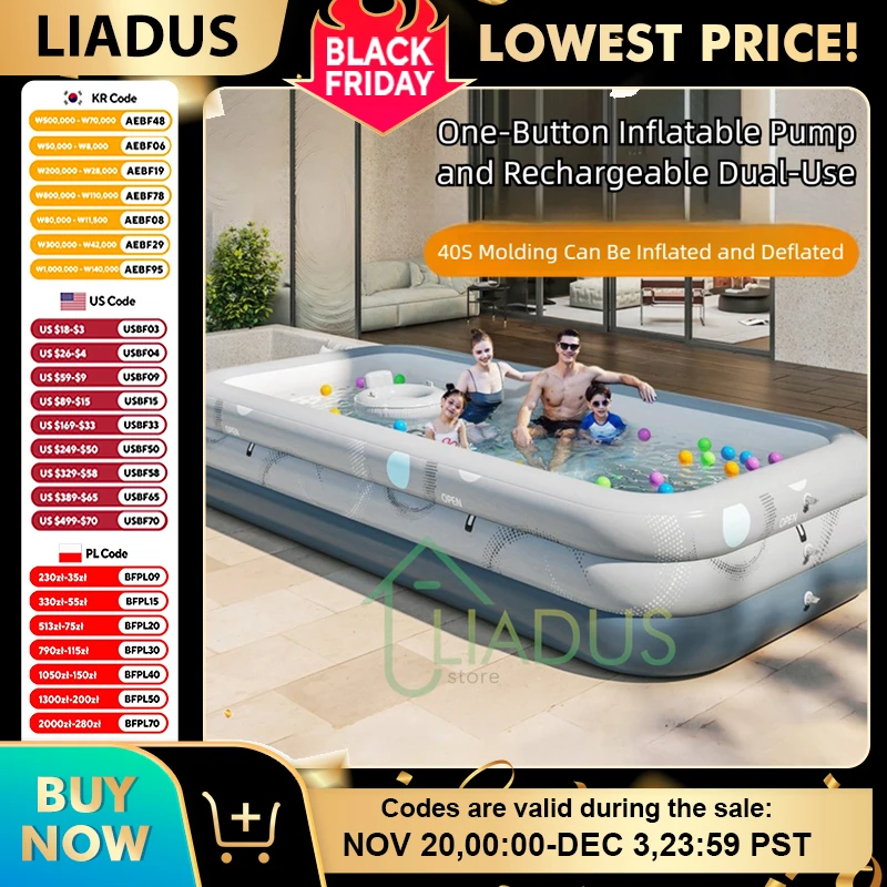

Heavy-Duty Inflatable Swimming Pool for Kids And Adults Quick Inflation Durable Outdoor Water Play Party Giant Swi