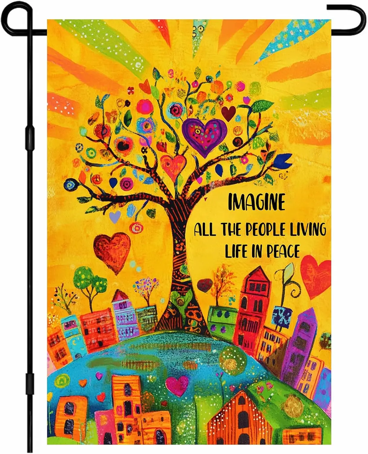 Peace Garden Flag Spring Summer 12x18 Inch Imagine All The People Living Life In Peace Inspirational Quote Colorful Tree Hea llp